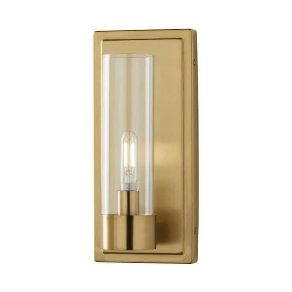 Home Decorators Collection Closmere 5 in Brushed Gold Wall Sconce w/ Glass Shade