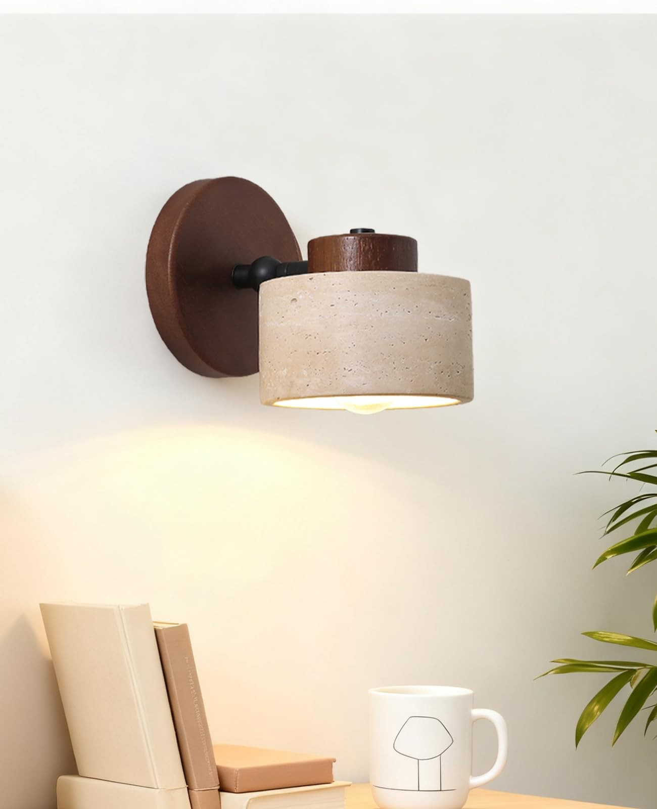 WOSBO Yellow Travertine Wall Lamp, 4.7″ Wabi Sabi Marble Wall Sconce with