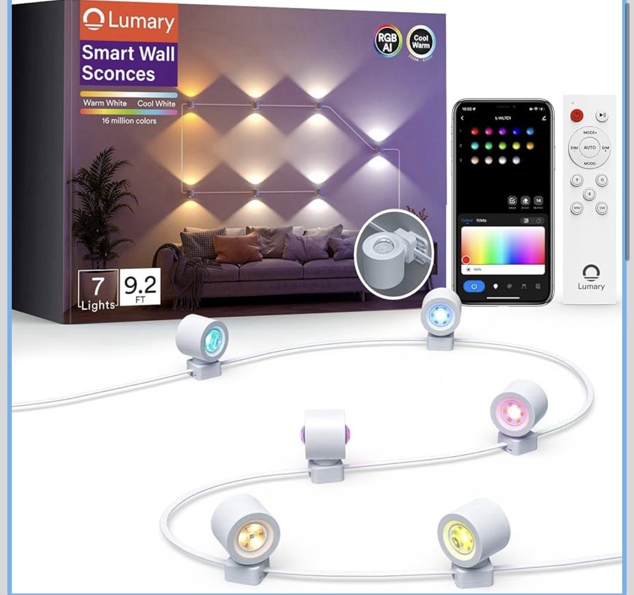 Lumary RGBAICW Smart Up Down Wall Sconces, 7 LEDs Color Changing
