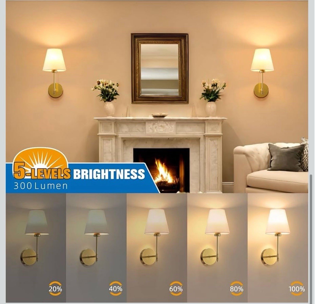 NIORSUN 14.5 inch Battery Operated Wall Sconce Set of 2,Gold Rechargeable Wall