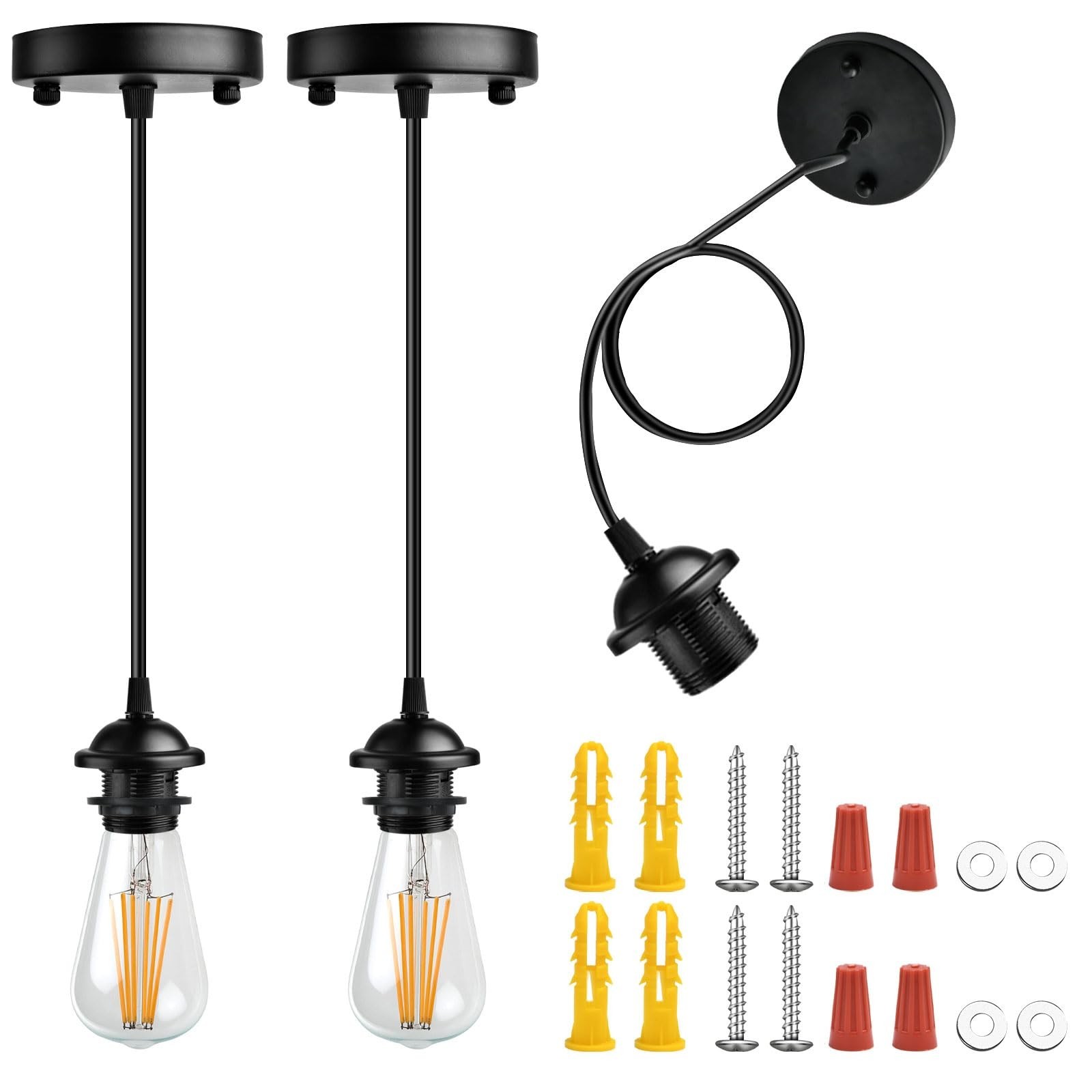 2 Pack Black Vintage Pendant Light Kit, UL E26 Pendant Light Cord, Ceiling Ha…