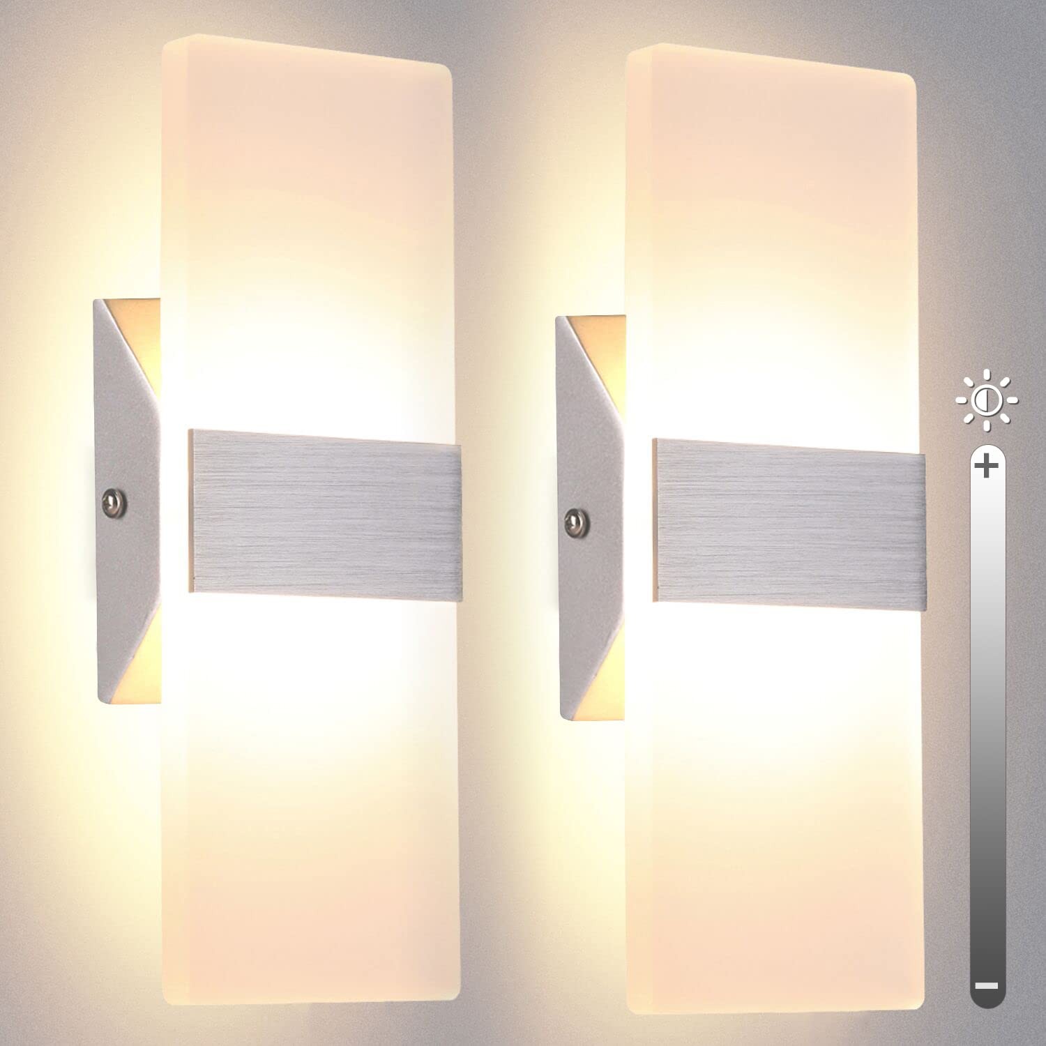 2 PCS Modern Dimmable LED Wall Sconces 12W 3000K Warm White Hardwired Lighting