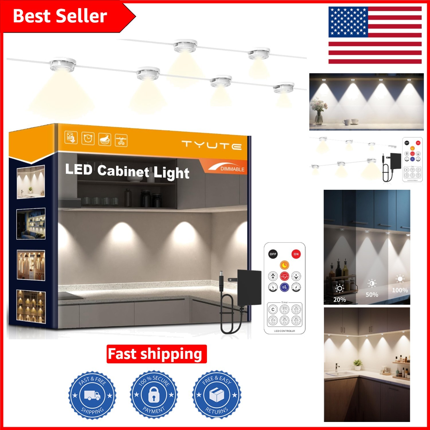Elegant 9.8FT Remote-Controlled Dimmable LED Under-Cabinet Lighting for Kitchens