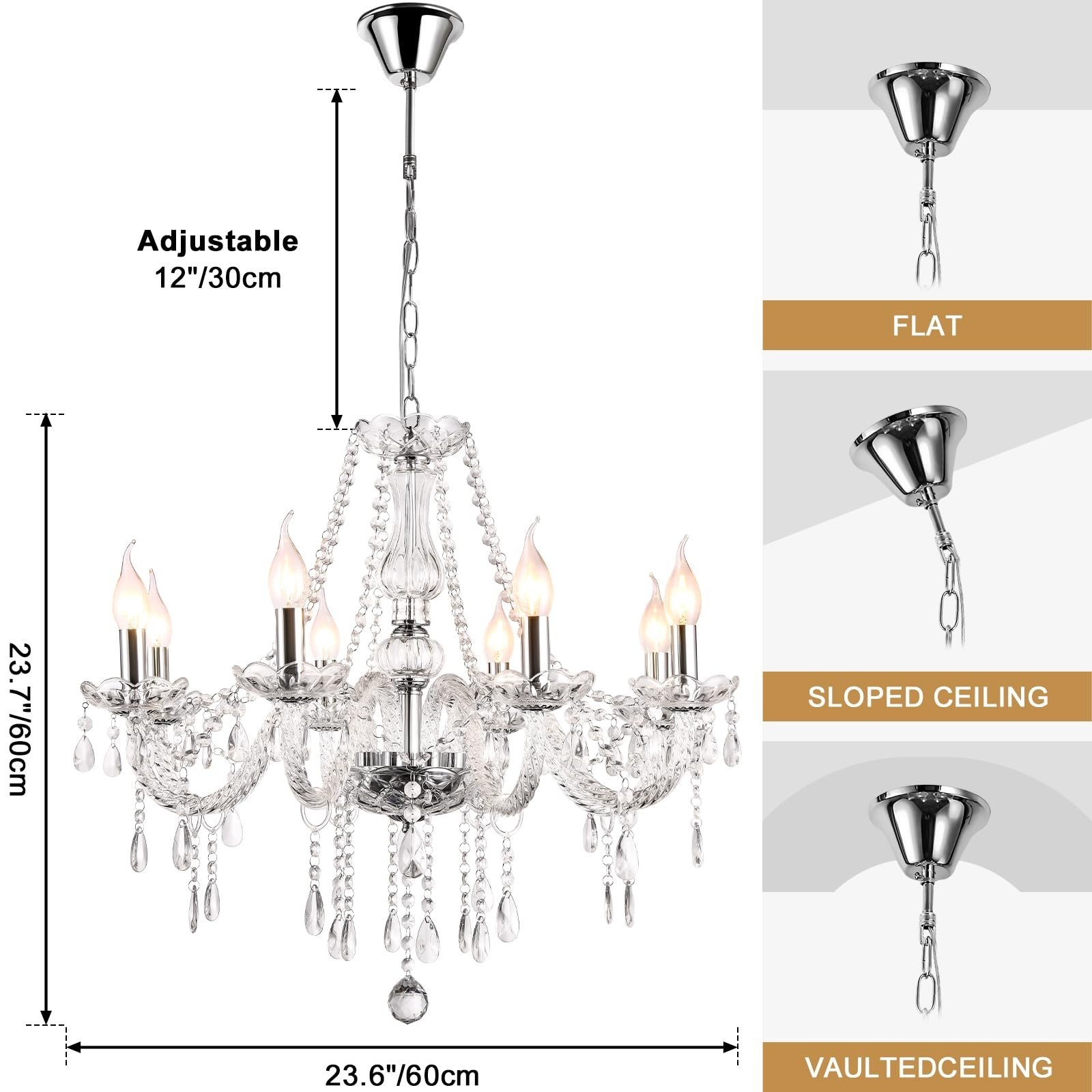 Modern Elegant 8 Lights K9 Crystal Glass Chandelier Pendant Ceiling Lighting …