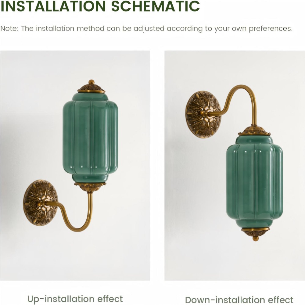 Vintage Green Glass Wall Sconce Brass Antique Wall Light for Bedroom Bathroom