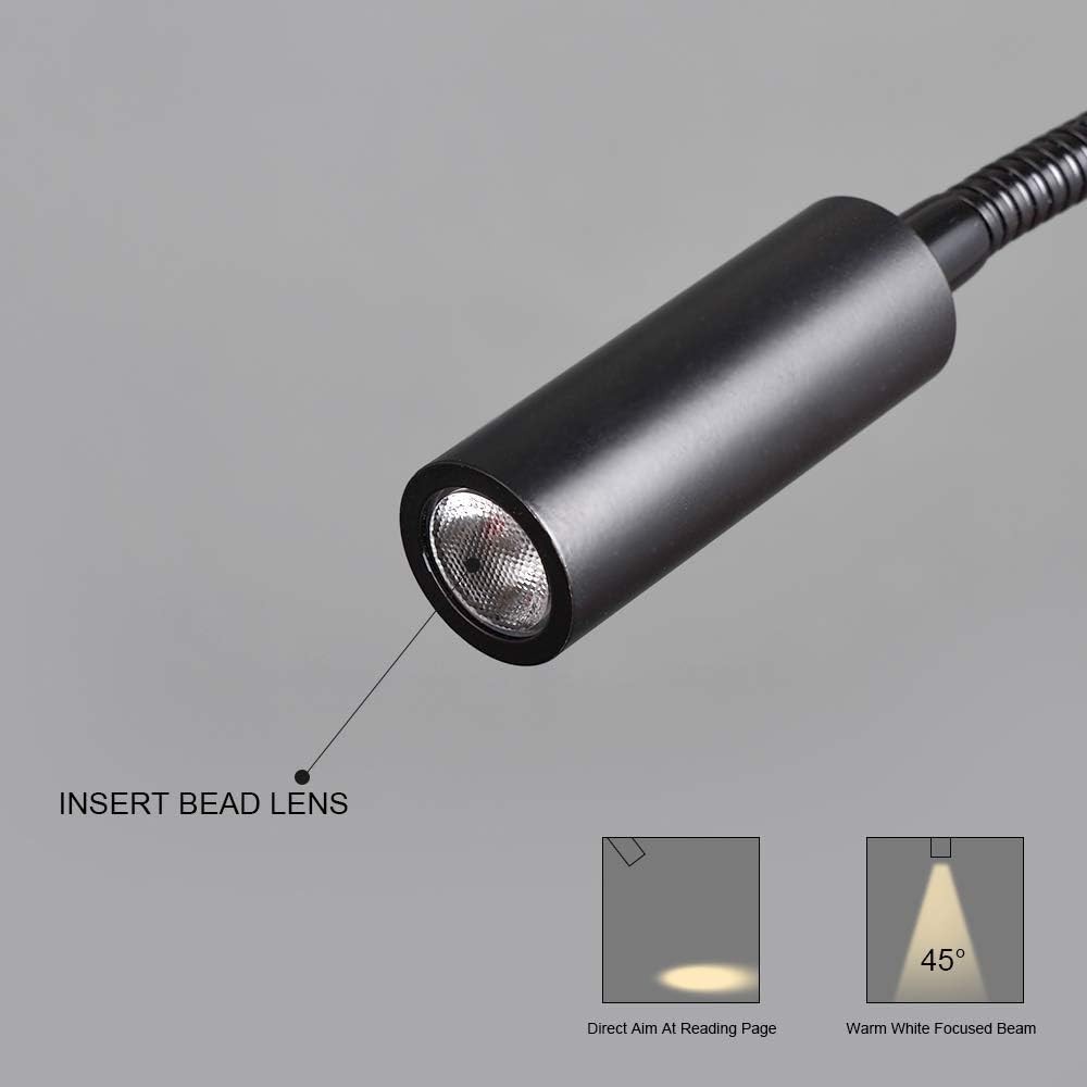 Agese Wall Mounted Reading Light Touch Switch Dimmable LED 3W Warm White 3000K A