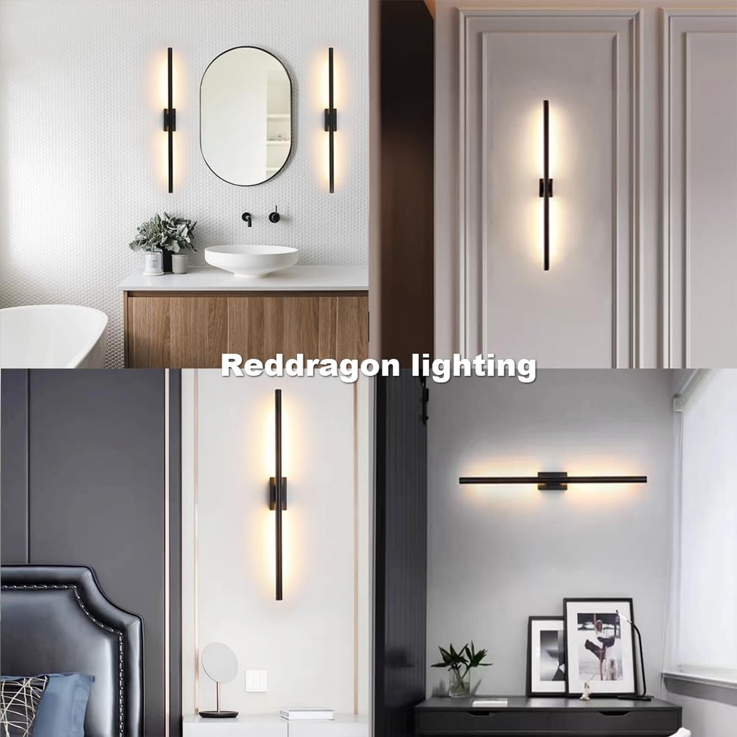 Set of 2 Hardwired Minimalist Dimmable Black Tube Linear Wall Sconce 24 Inch …