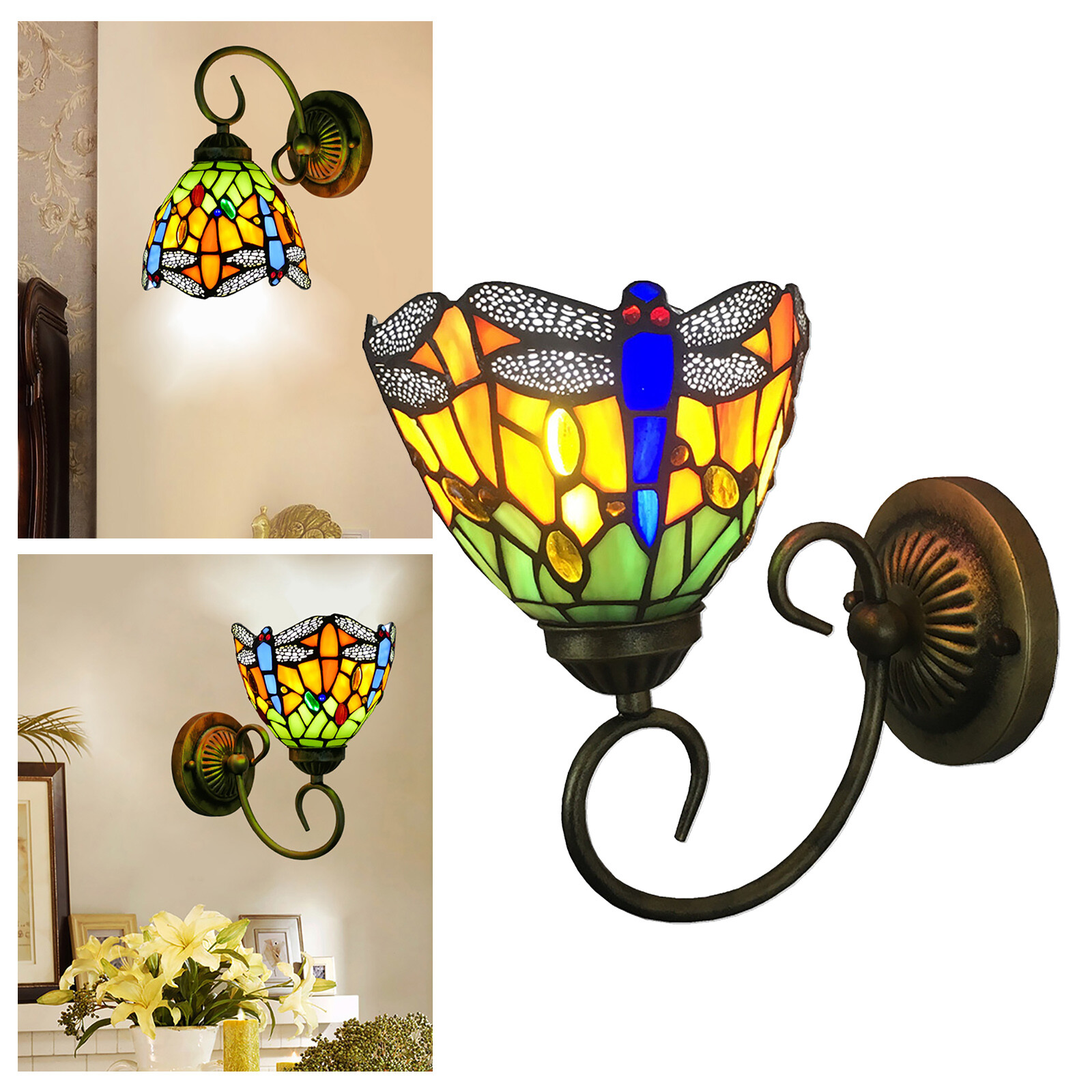 Dragonfly Tiffany Wall Lamp Stained Glass Shade Wall Light Staircase Wall Sconce