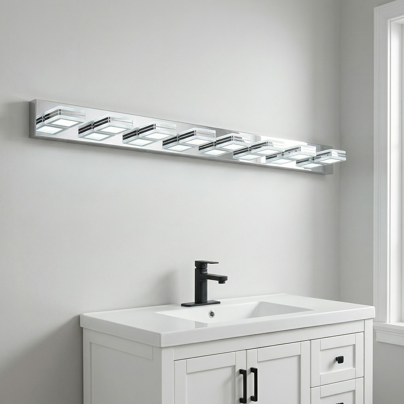 52 inch Chrome Dimmable LED Vanity Light 8-Lights Wall Fixture Bathroom Mirror