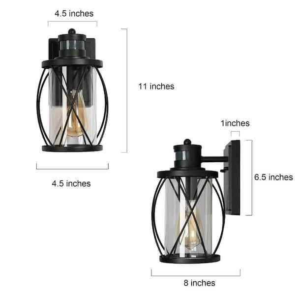 Modern Black Wall Light TORA 1-Light Motion Sensor Wall Lantern Sconce (2-Pack)