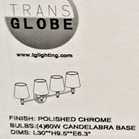 TRANS GLOBE 4-BULB WALL SCONCE VANITY LIGHT FIXTURE IN POLISHED CHROME 60W