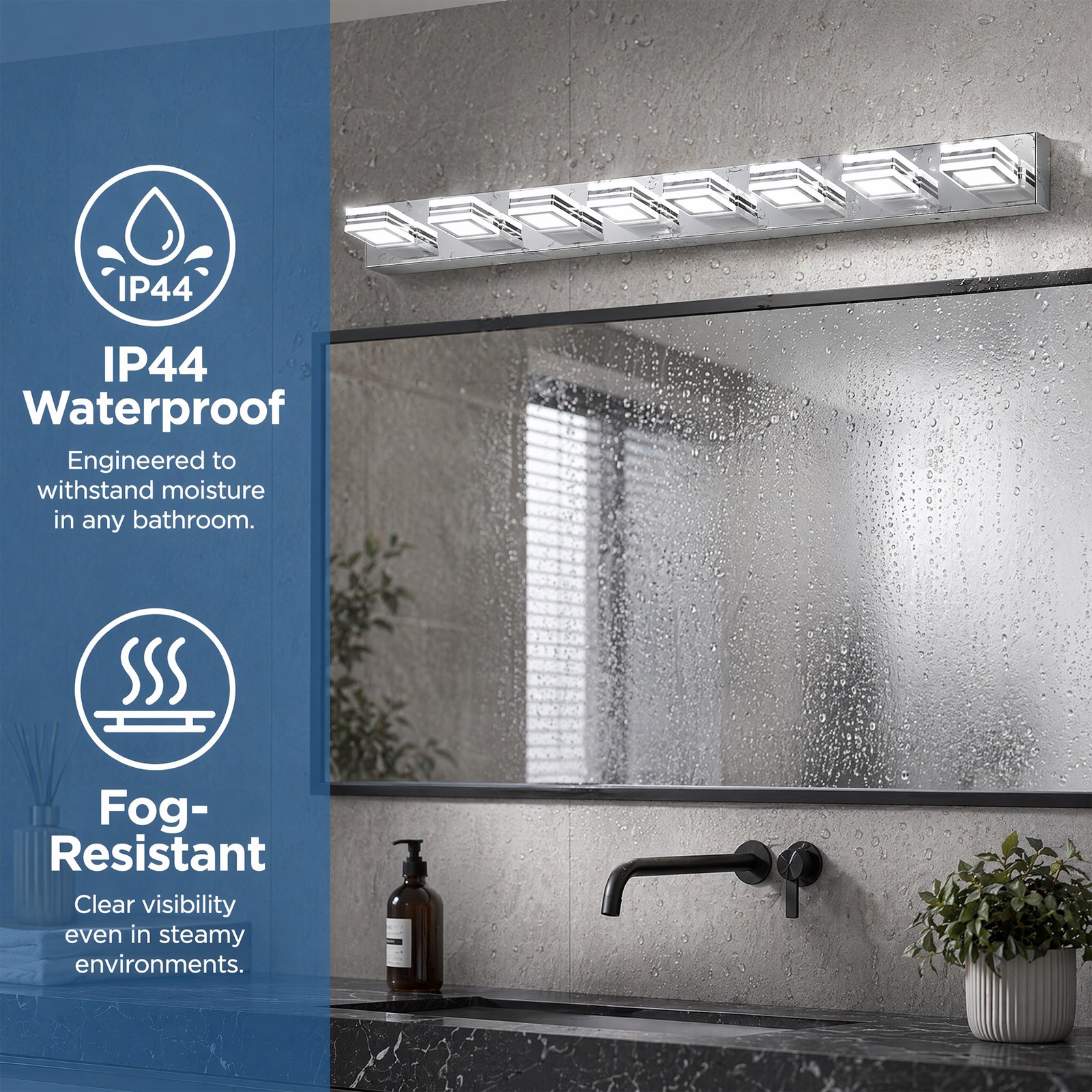 52 Inch LED Vanity Light Bathroom Mirror 8-Light Wall Lamp Chrome Sconce Fixture