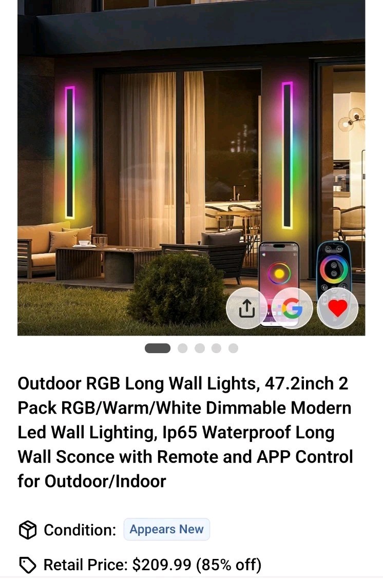 RGB LED Modern Wall Sconce, IP65, 12V 60W Dimmable, Black, Indoor/Outdoor