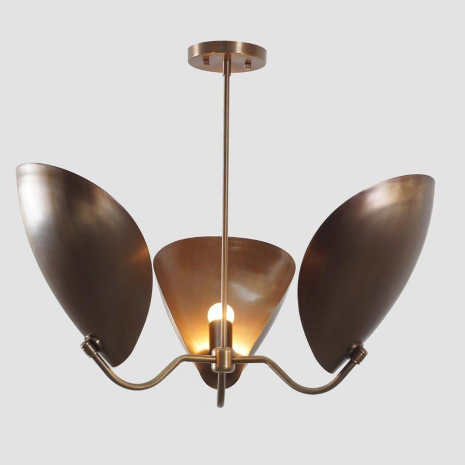 Brass Chandelier Handmade Curved Disk 3 Shade Sputnik Hanging Pendant