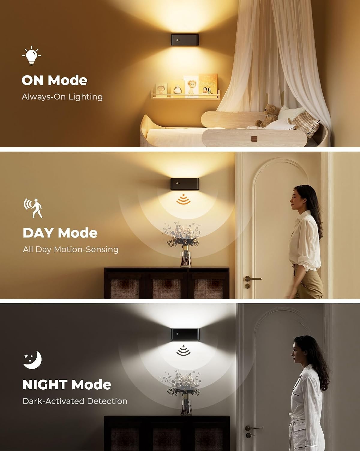 Motion Sensor Wall Sconce Indoor with Remote Control Wall Light LED Wall Scon…