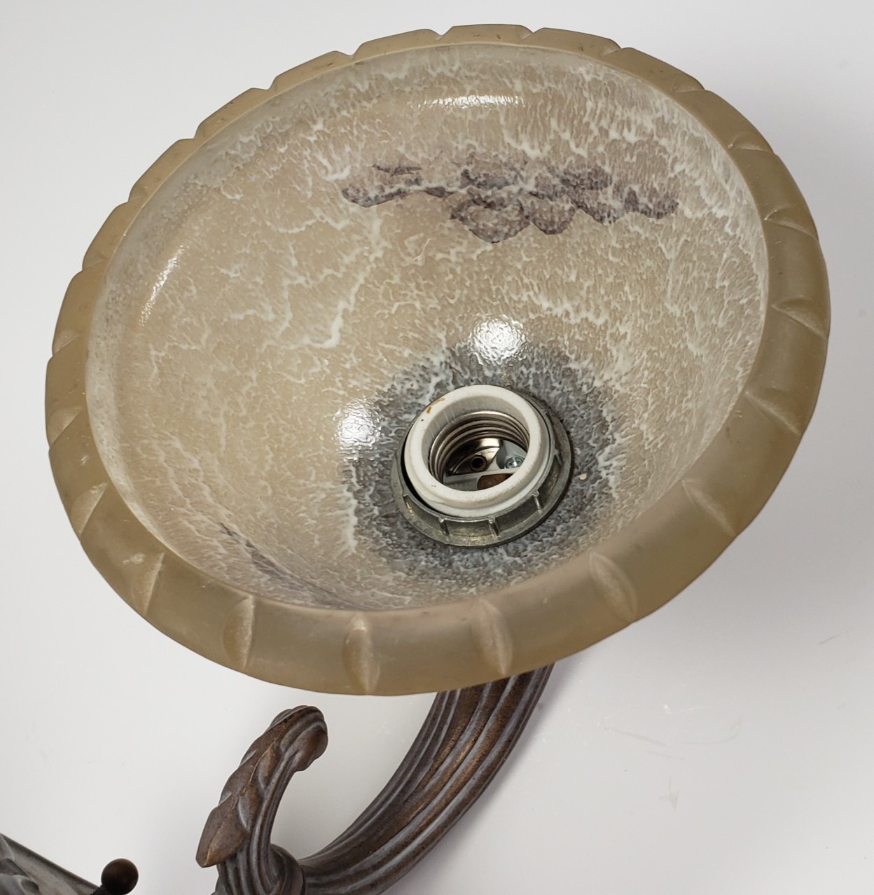 Art Deco Style Wall Sconce Pair Faux Alabaster & Distressed Brass Mayfield?