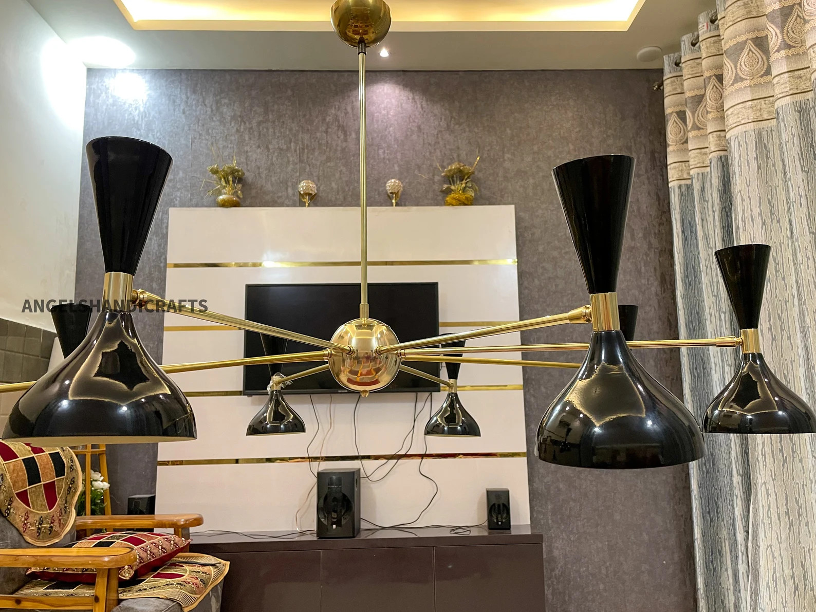 8 Arm Handmade Brass Chandelier: Sputnik Pendant Ceiling Light For Bedroom