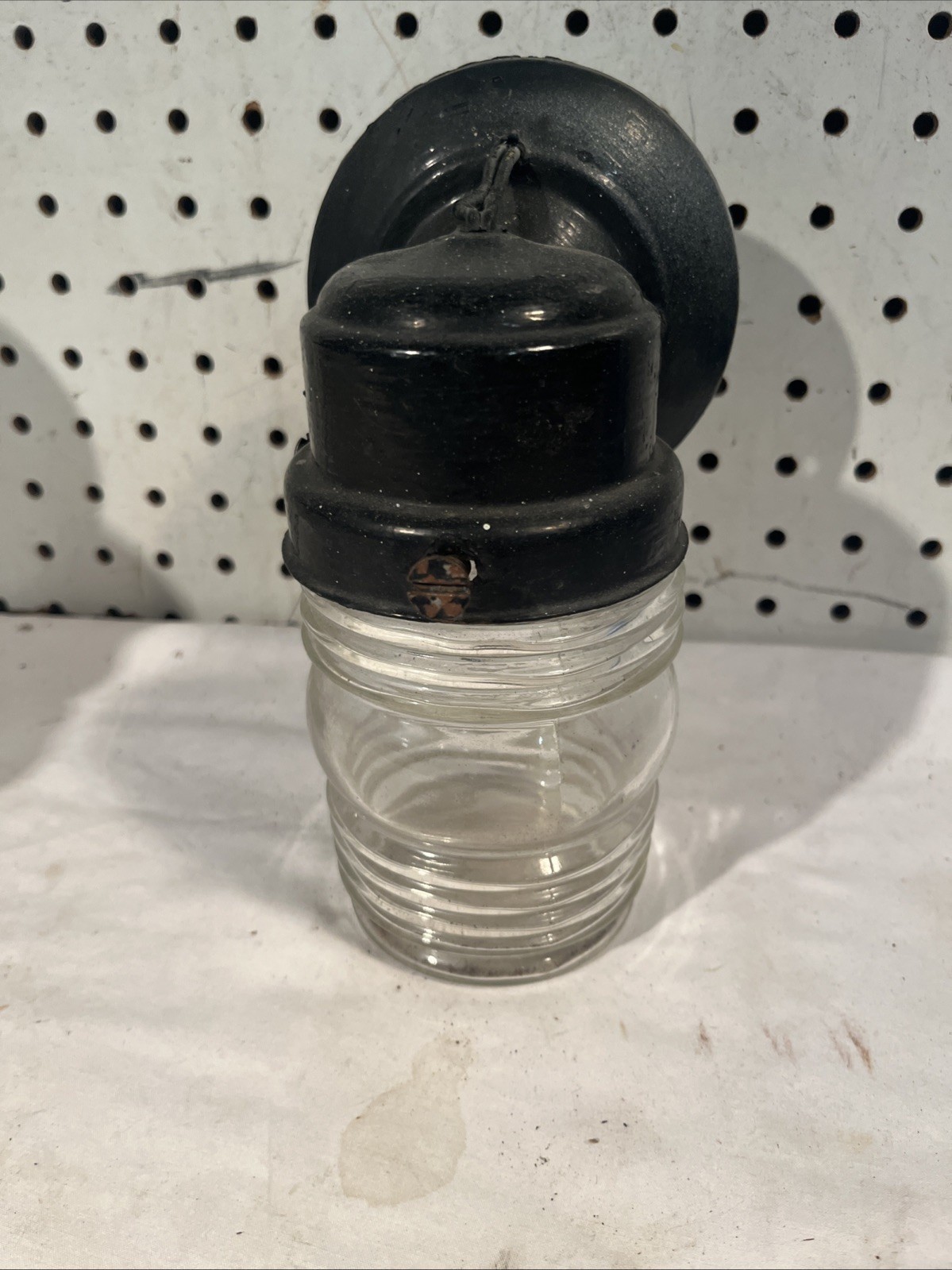 Vintage Wall Sconce Porch Light Black Metal Ribbed Glass
