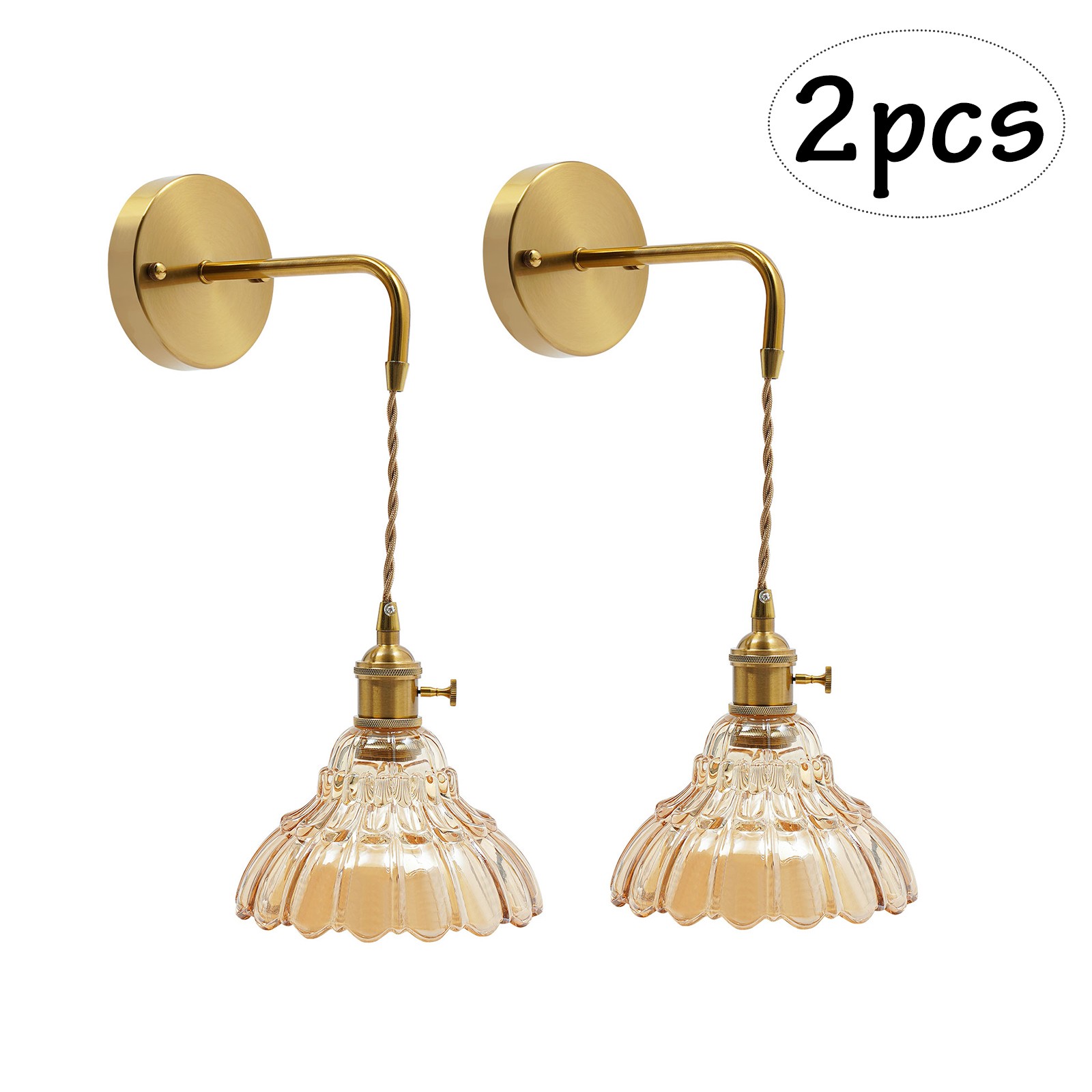 Living Room Wall Light Fixtures 2 Pack, Gold Vanity Lights With Floral Lampshade