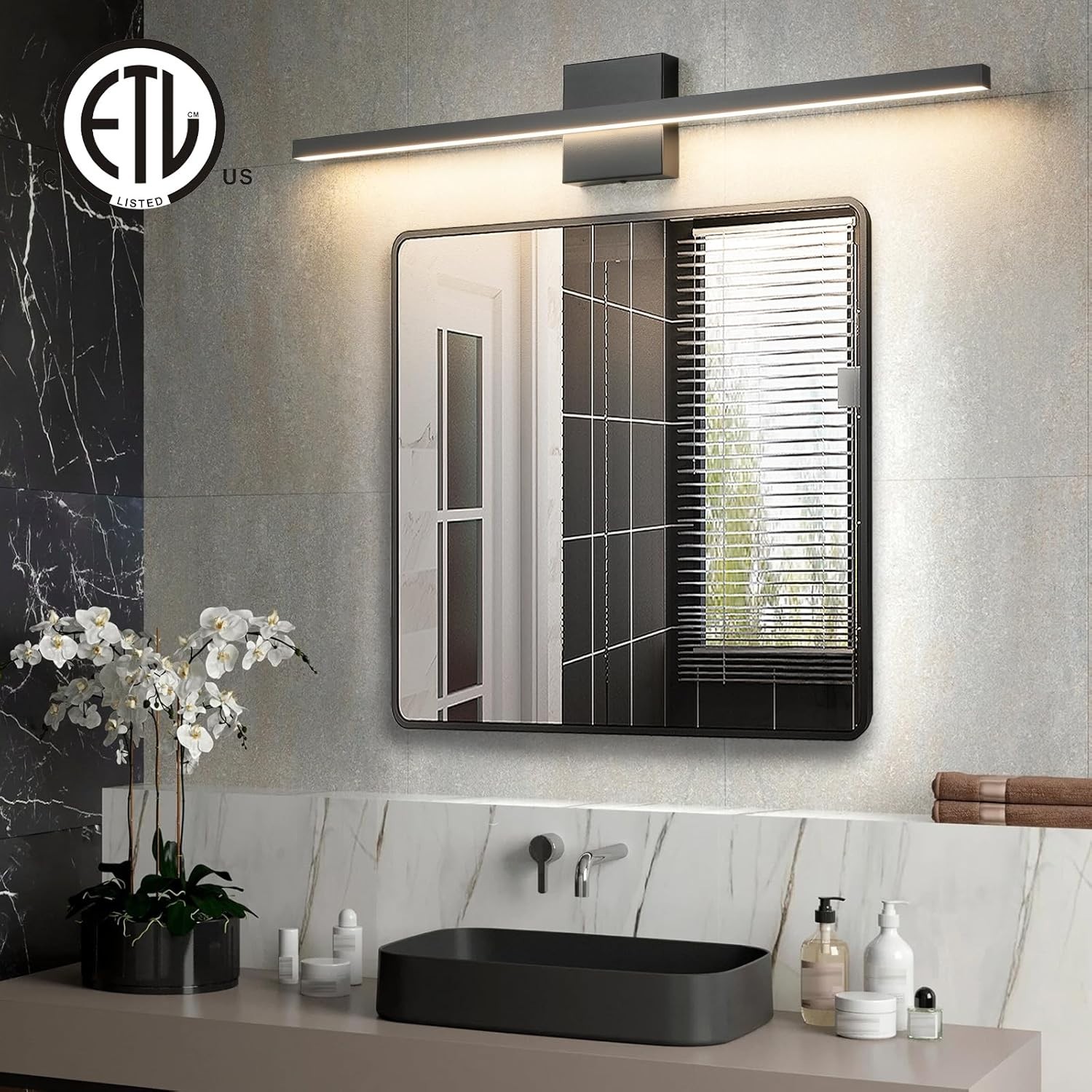 Modern 31.5″ Black LED Bathroom Vanity Light Fixture – Dimmable Wall Sconce