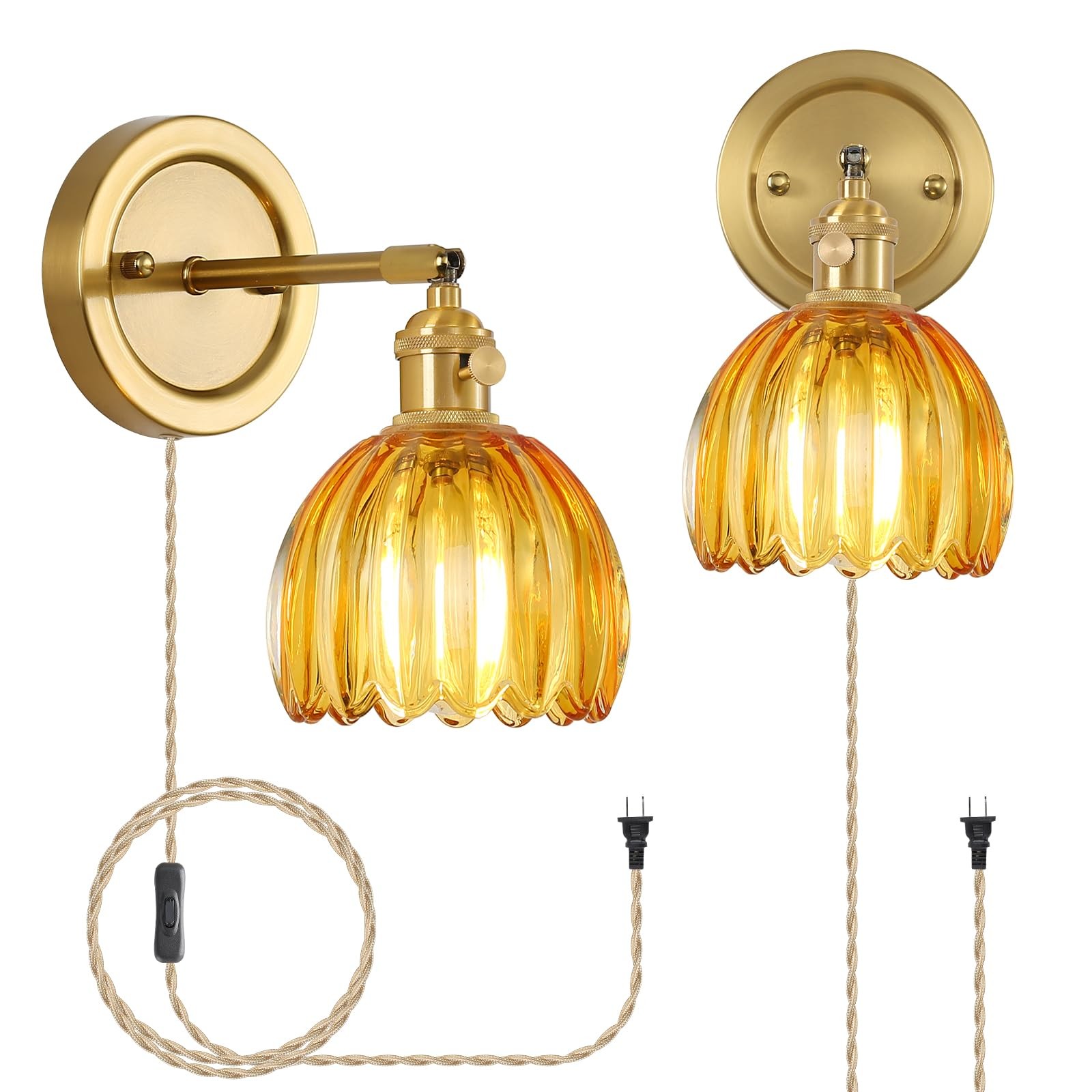 Plug in Wall Sconces Set of 2 Vintage Bedroom Bedside Wall Lights with Tulip …