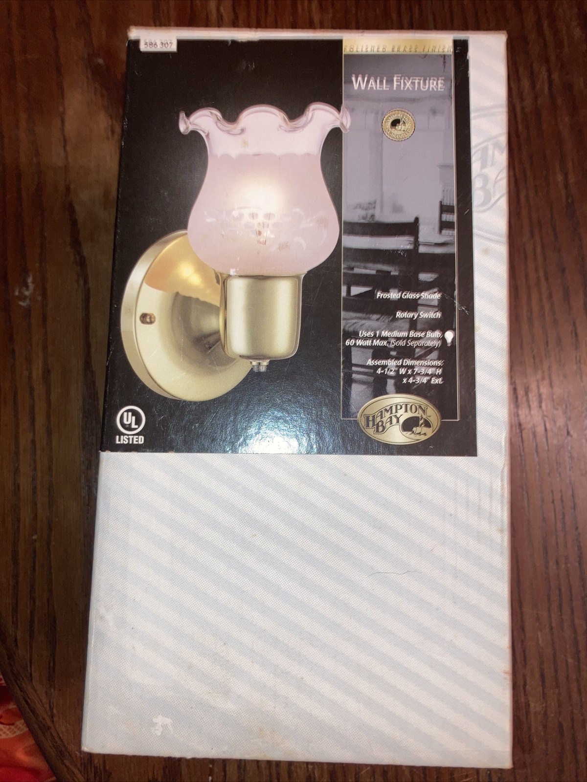 Hampton Bay 1-Light Brass Finish Wall Sconce – Frosted Glass Shade-Rotary Switch