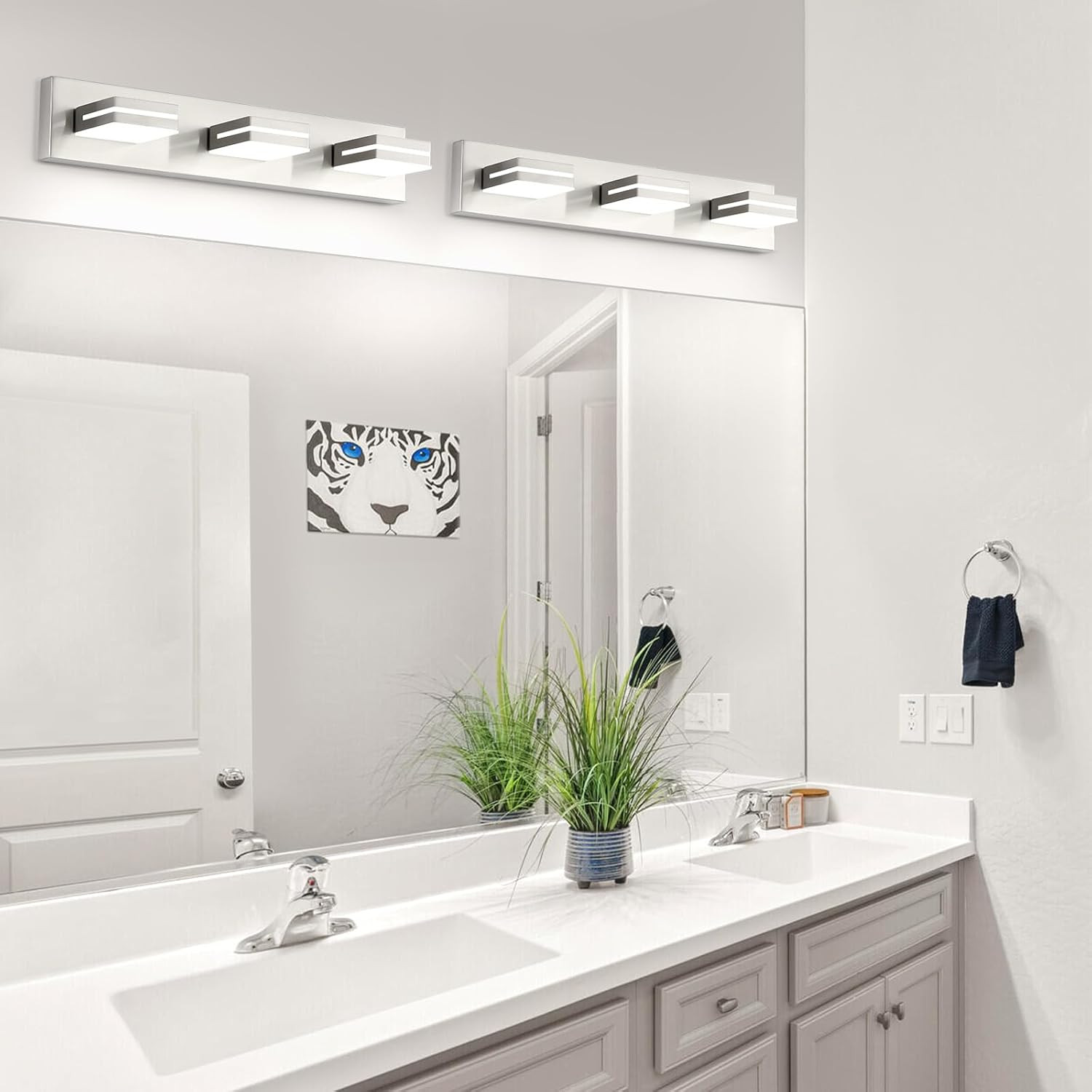 3 Light Bathroom Vanity Light Brushed Nickel Modern 24W LED Dimmable Vanity Ligh
