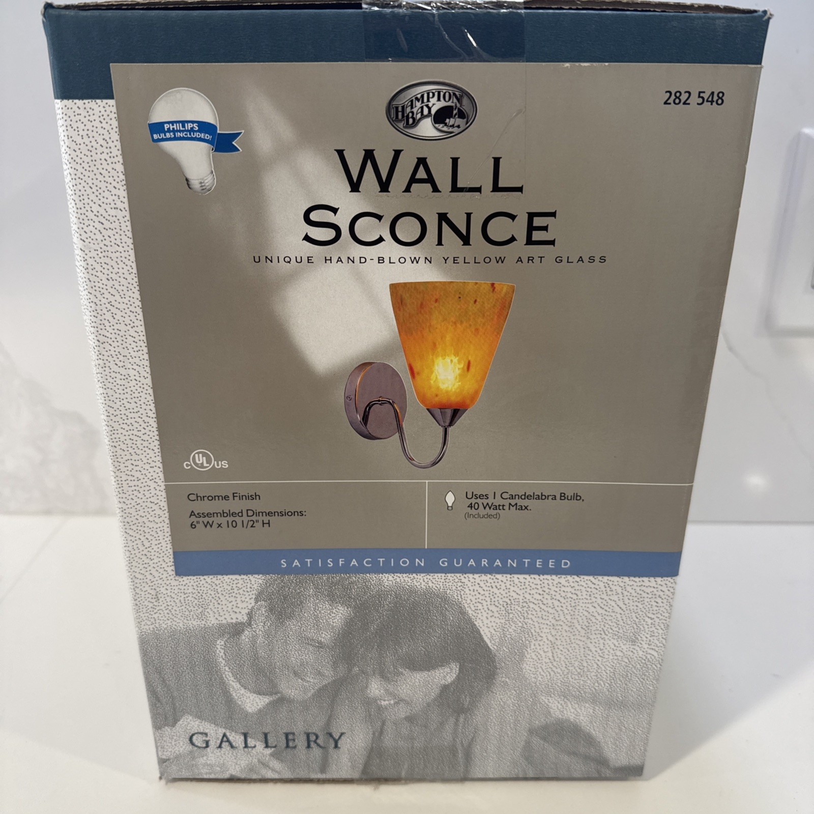 Hampton Bay Wall Sconce Hand Blown Yellow Art Glass Chrome Finish