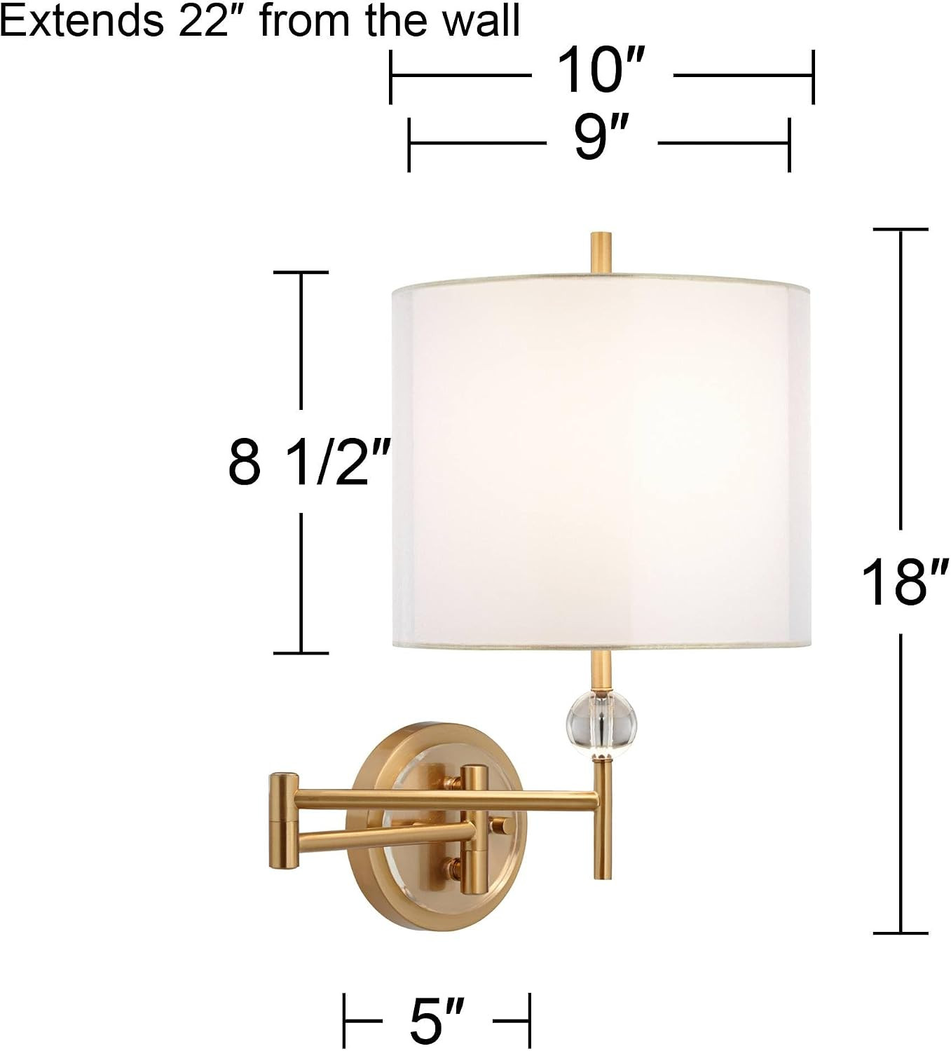 Kohle Set of 2 Brass Plug-In Wall Lamps with Sheer White Drum Shades