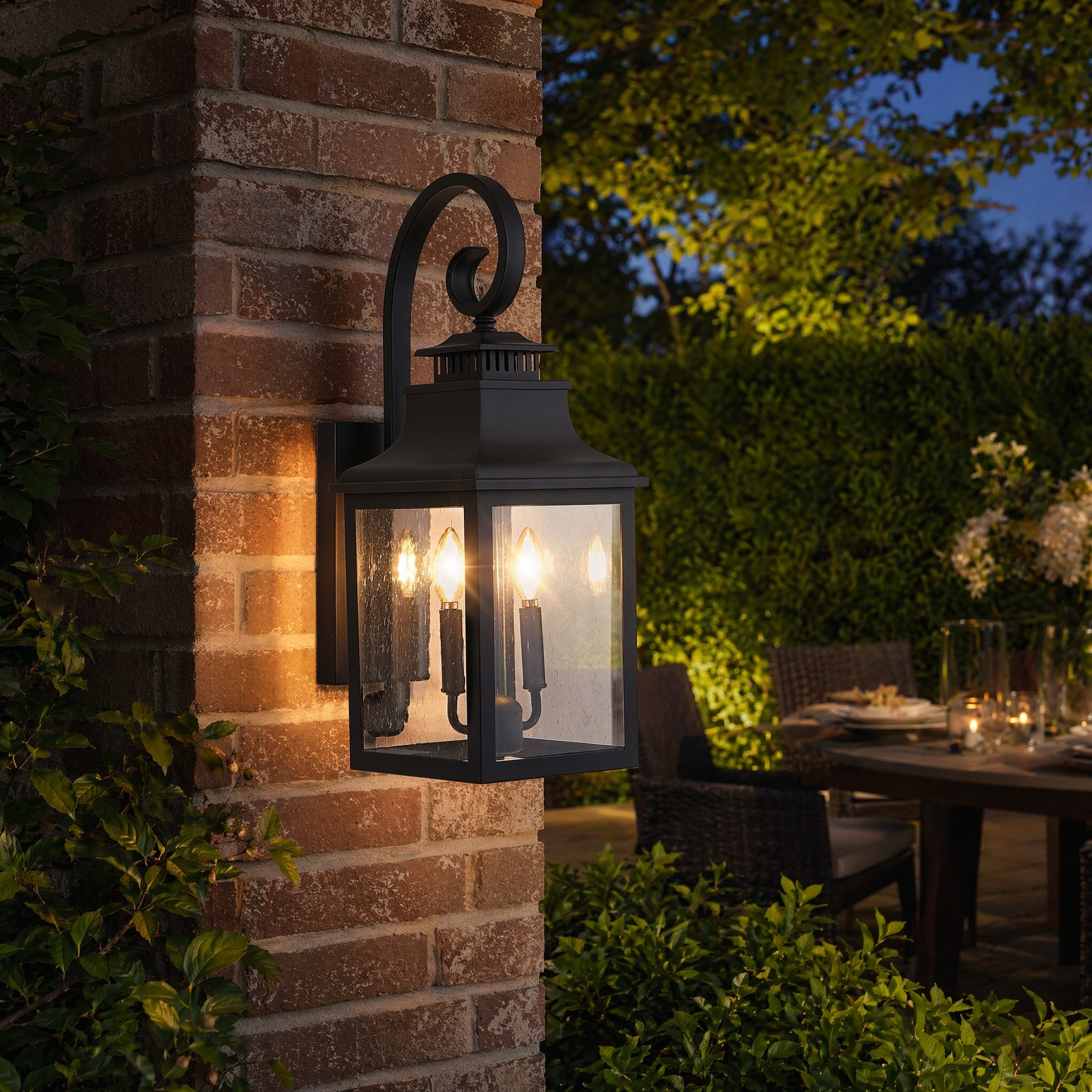 23 inch Outdoor Large Black Modern Wall Sconce Clear Seeded Glass Light Fixture