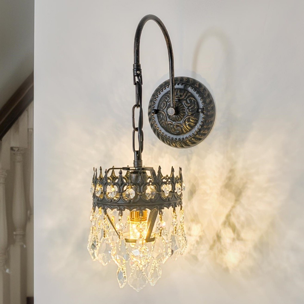 Antique Wall Sconces Lamp Wall Lighting Fixtures with Hanging Crystals Dimmable