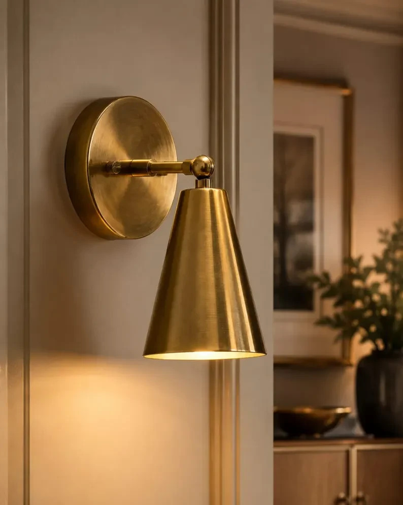 Handmade Raw Brass Mid Century Cone Sconce, Italian Wall Light Fixture