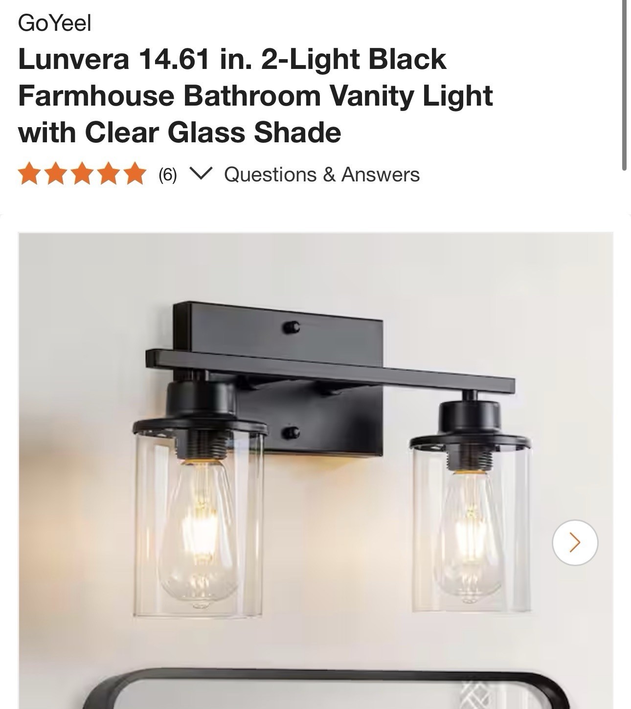 GoYeel Lunvera 14.61 in. 2-Light Black Bathroom Vanity Light Clear Glass Shades