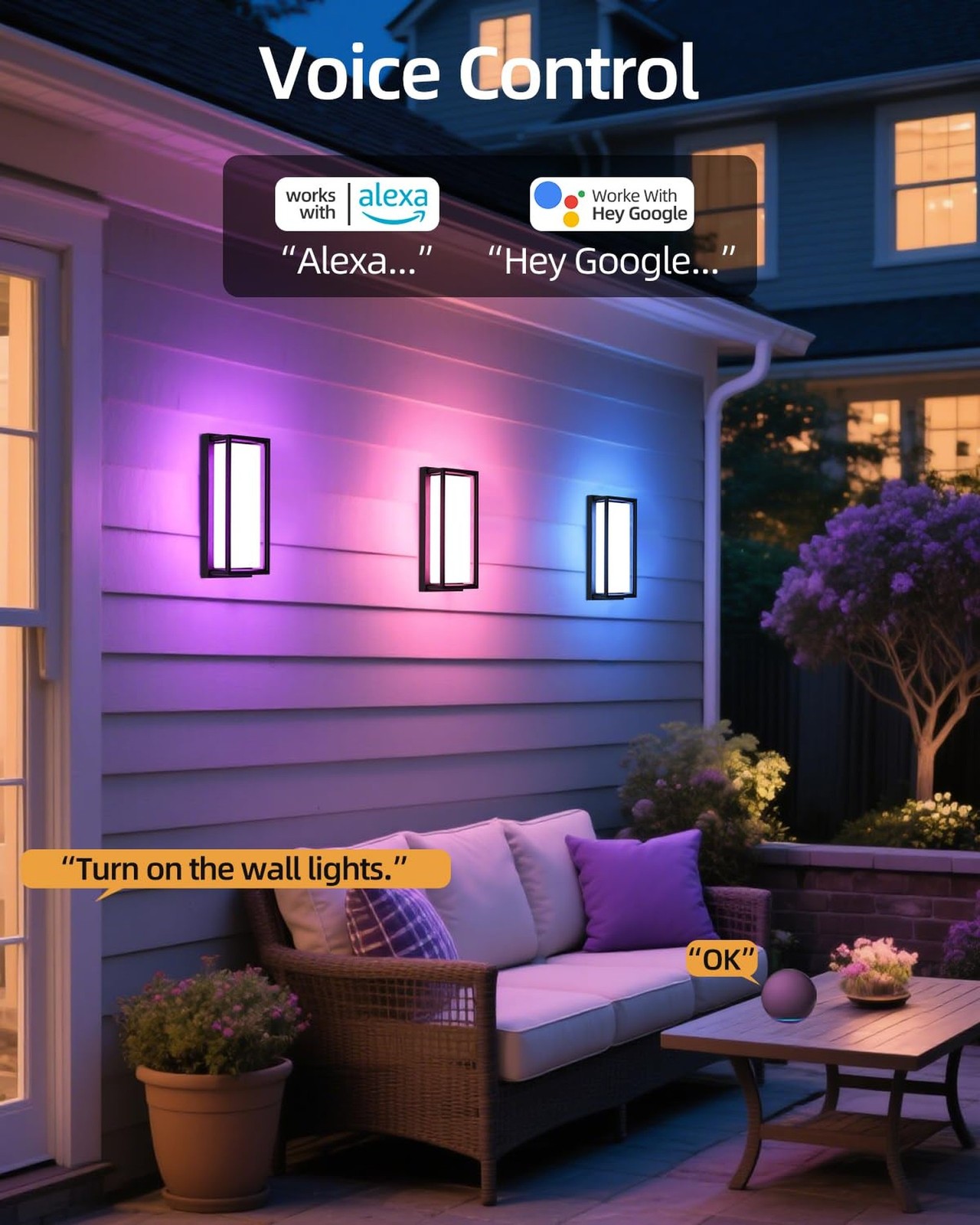 RAYVO Outdoor Wall Light, 1500LM RGBCW Smart Porch Lights Color Changing Exte…