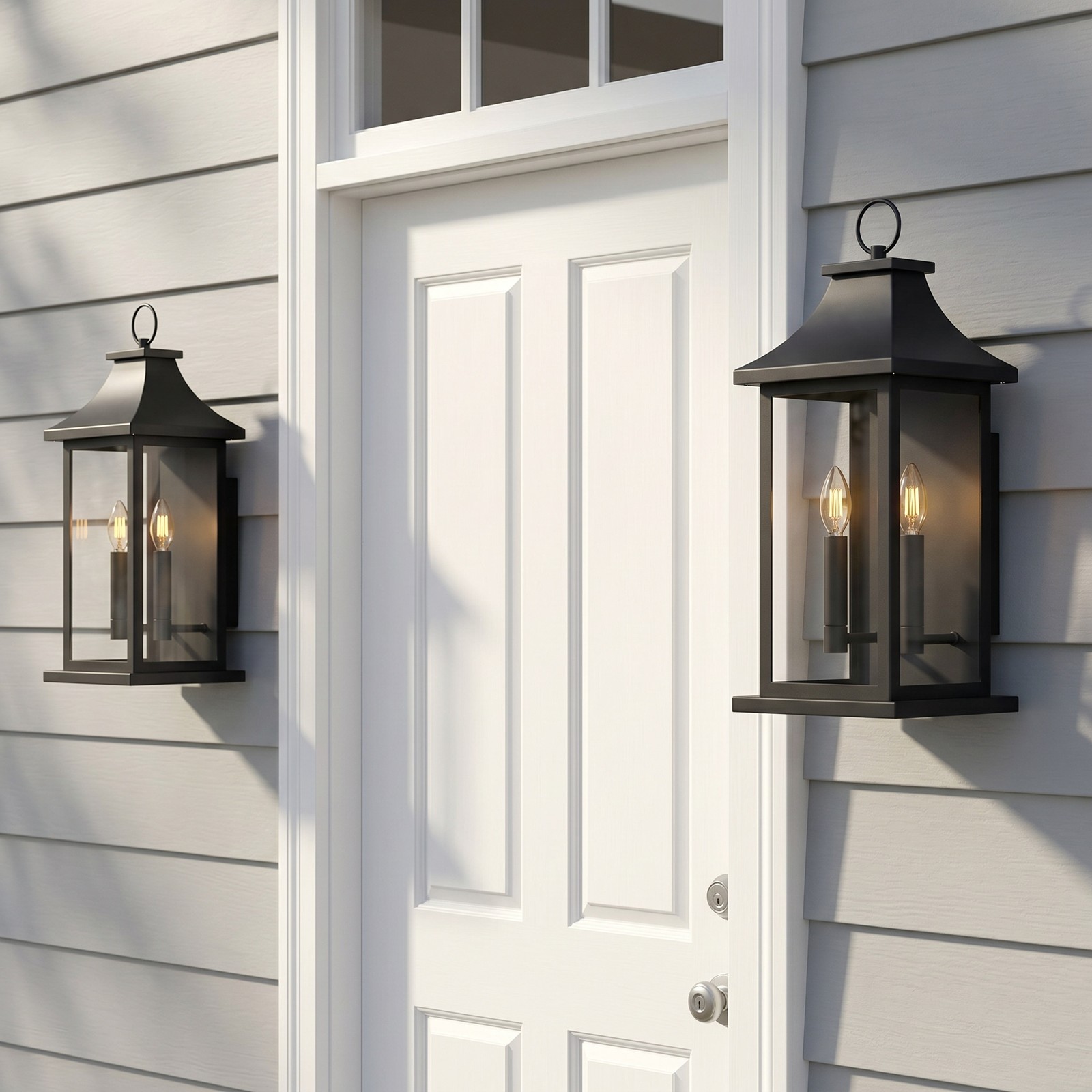 2 Pack 22″ Outdoor Wall LED Light Black Exterior Lantern Sconce Porch Fixture