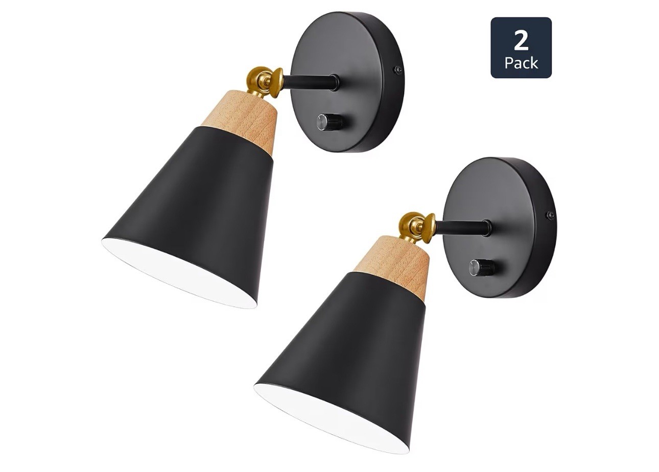 Wall Sconce Set of 2, Wall Sconce Lighting Fixture with Metal Shade, Rotary S…