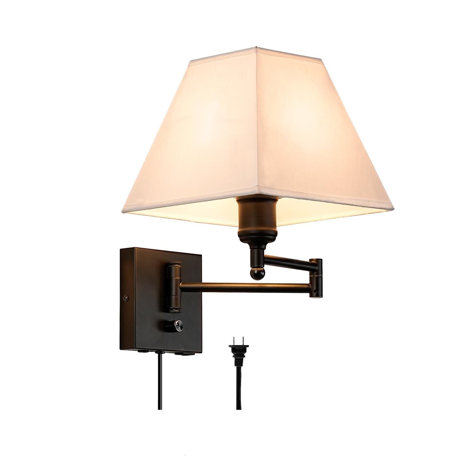 Swinging arm wall lamp, Fabric lampshade, with Plug and dimming Rotary Switch…