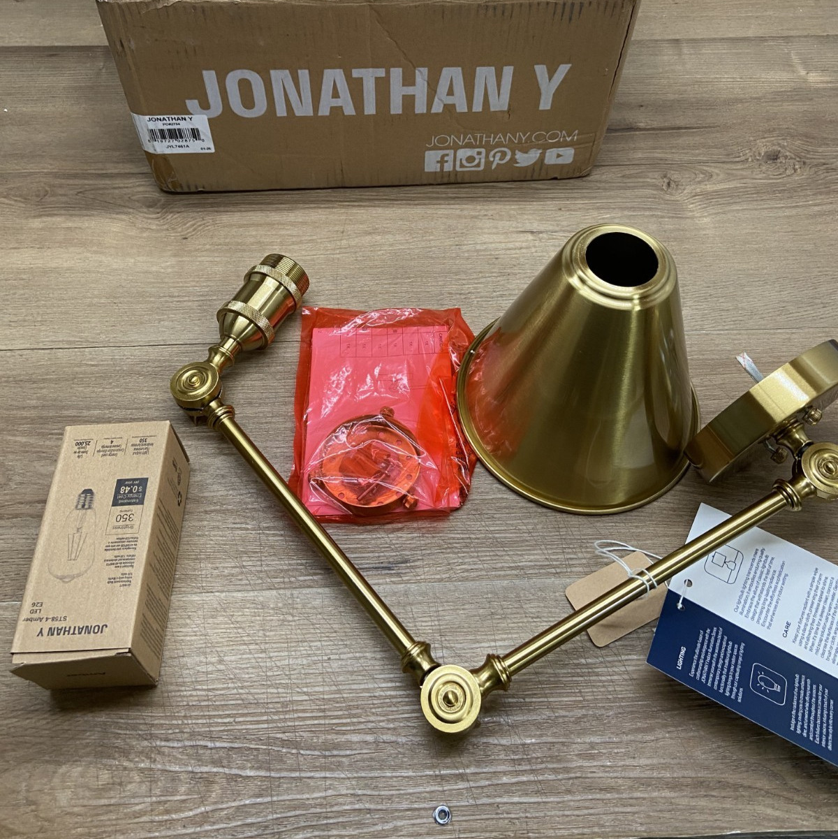 Jonathan Y JYL7461A Rover Single Light 7” Adjustable Wall Sconce Brass With Bulb