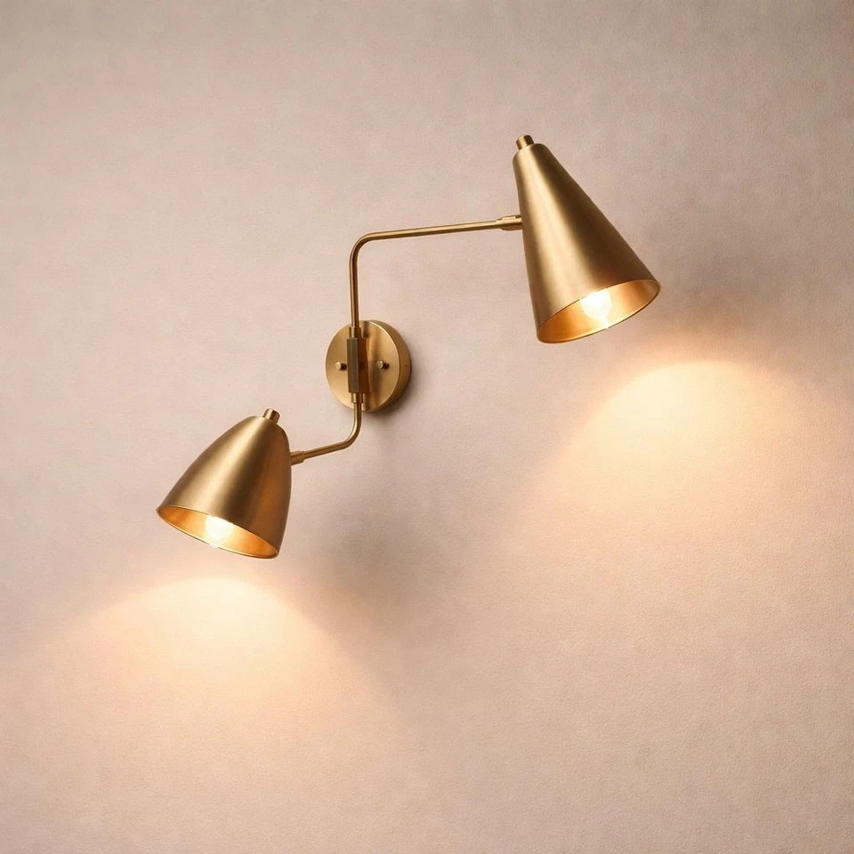 Mid-Century Modern Brass Double Wall Sconce | Adjustable Reading Light8