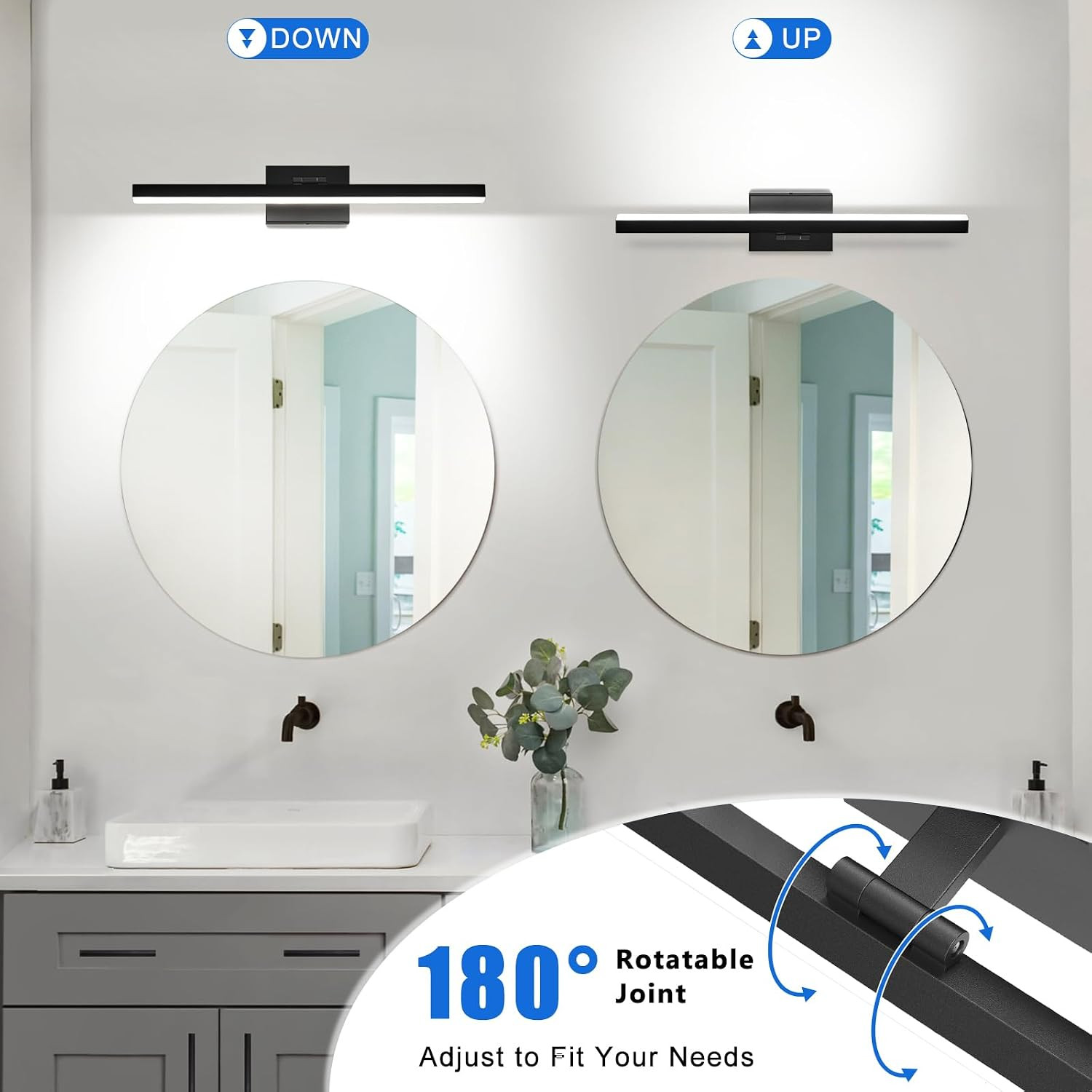 Modern Bathroom Vanity Light 24 Inch, Rotatable, 16W Dimmable Led Bathroom Light