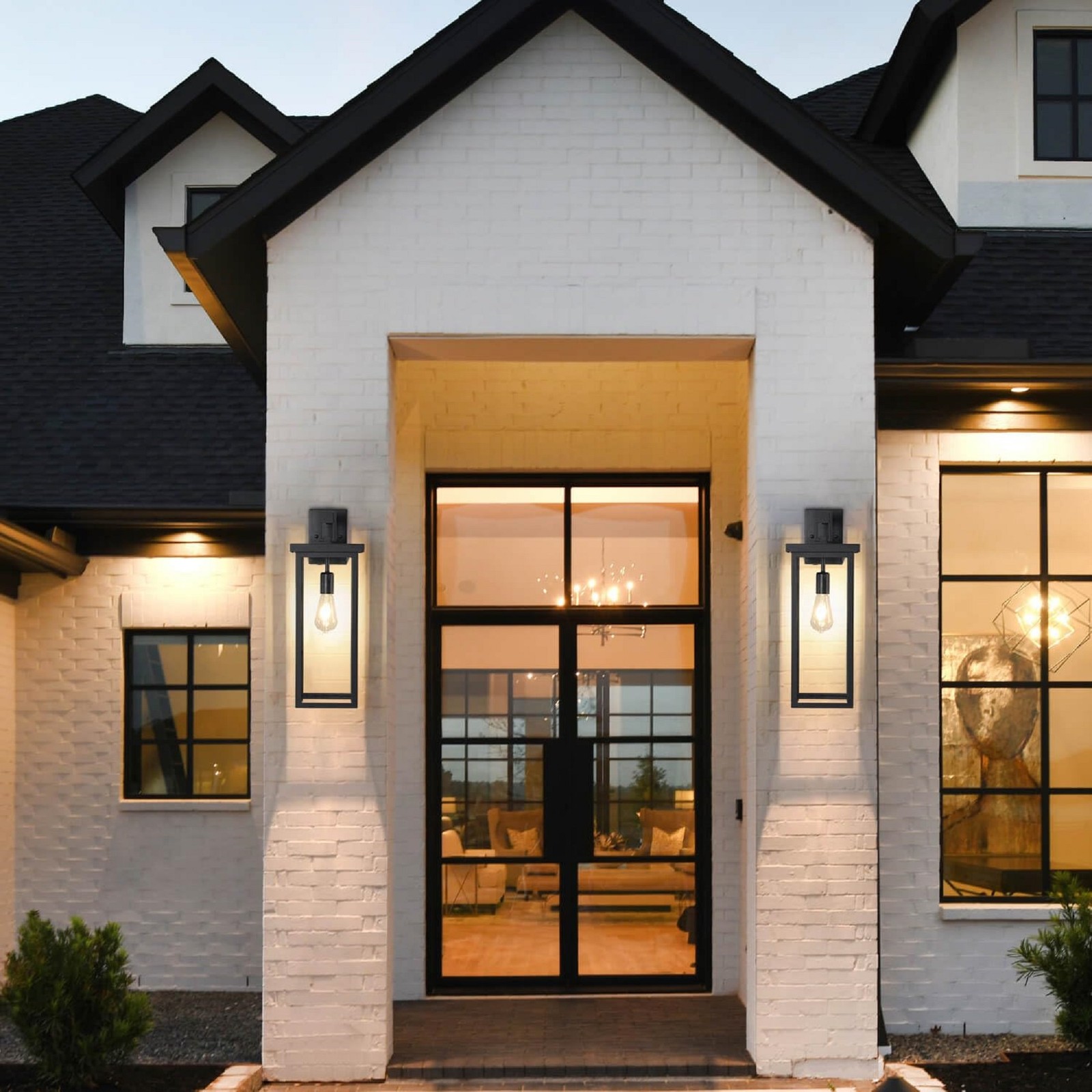 2 Pack 20″ Outdoor Wall Light Modern Black Porch LED Sconce Fixtures Waterproof