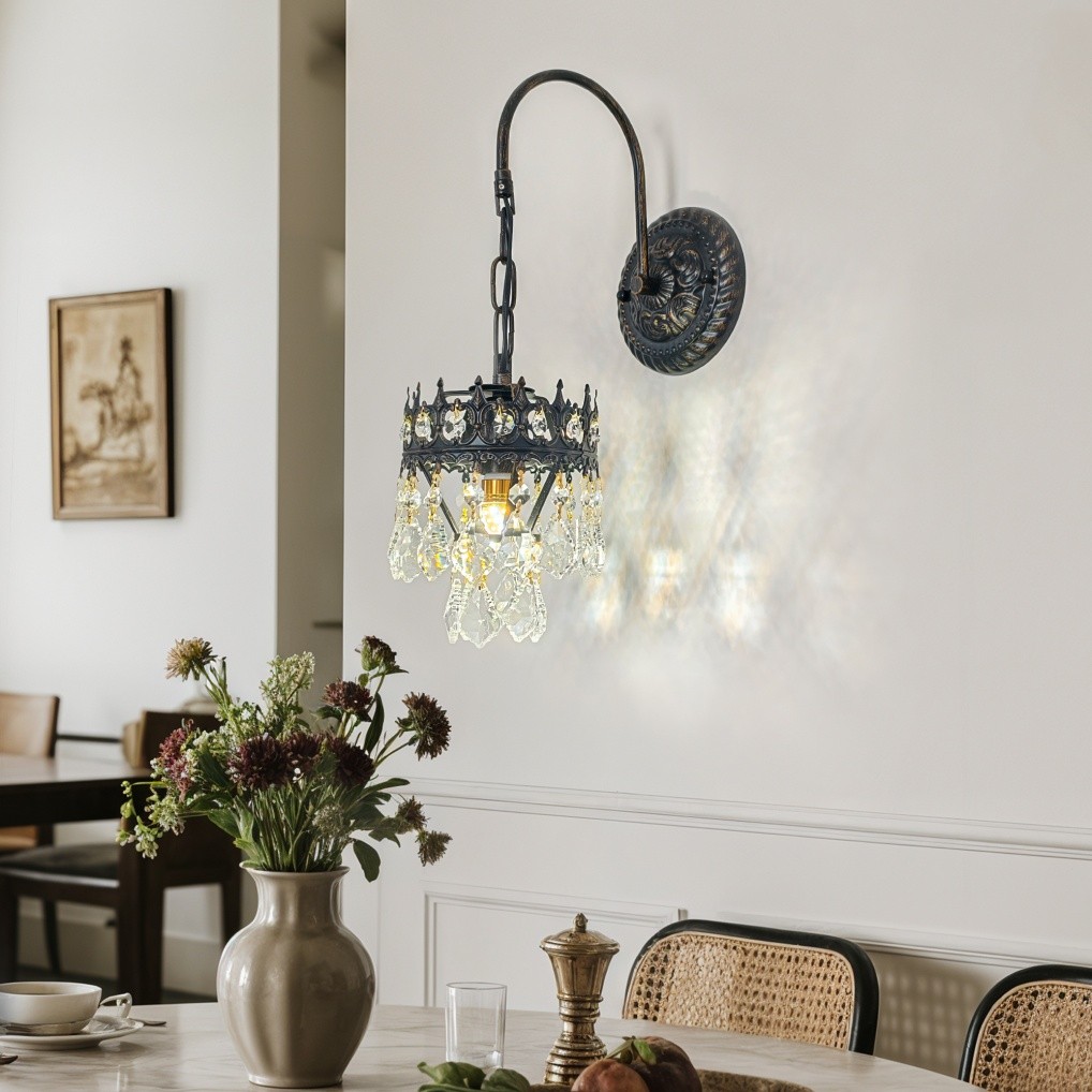 Antique Wall Sconces Lamp Wall Lighting Fixtures with Hanging Crystals Dimmable