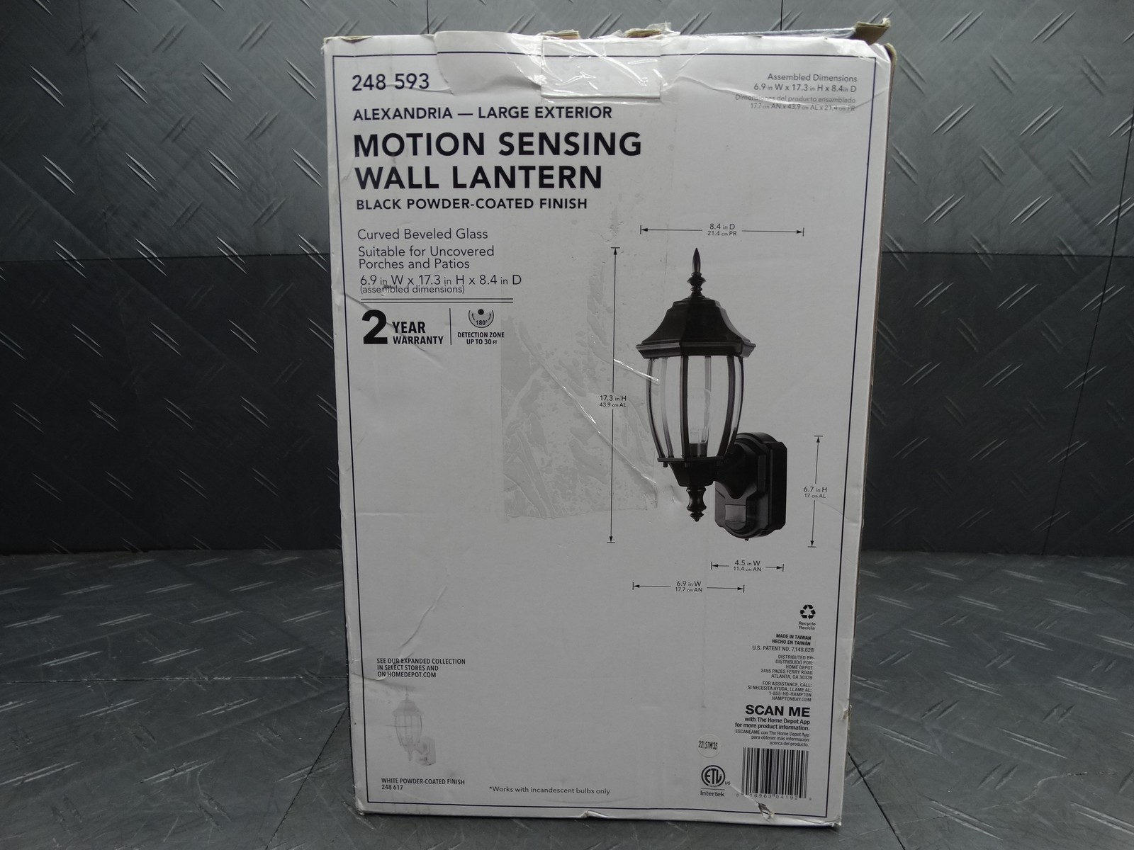 Hampton Bay Alexandria 17.3 in. 1-Light Matte Black Outdoor Wall Lantern Sconce