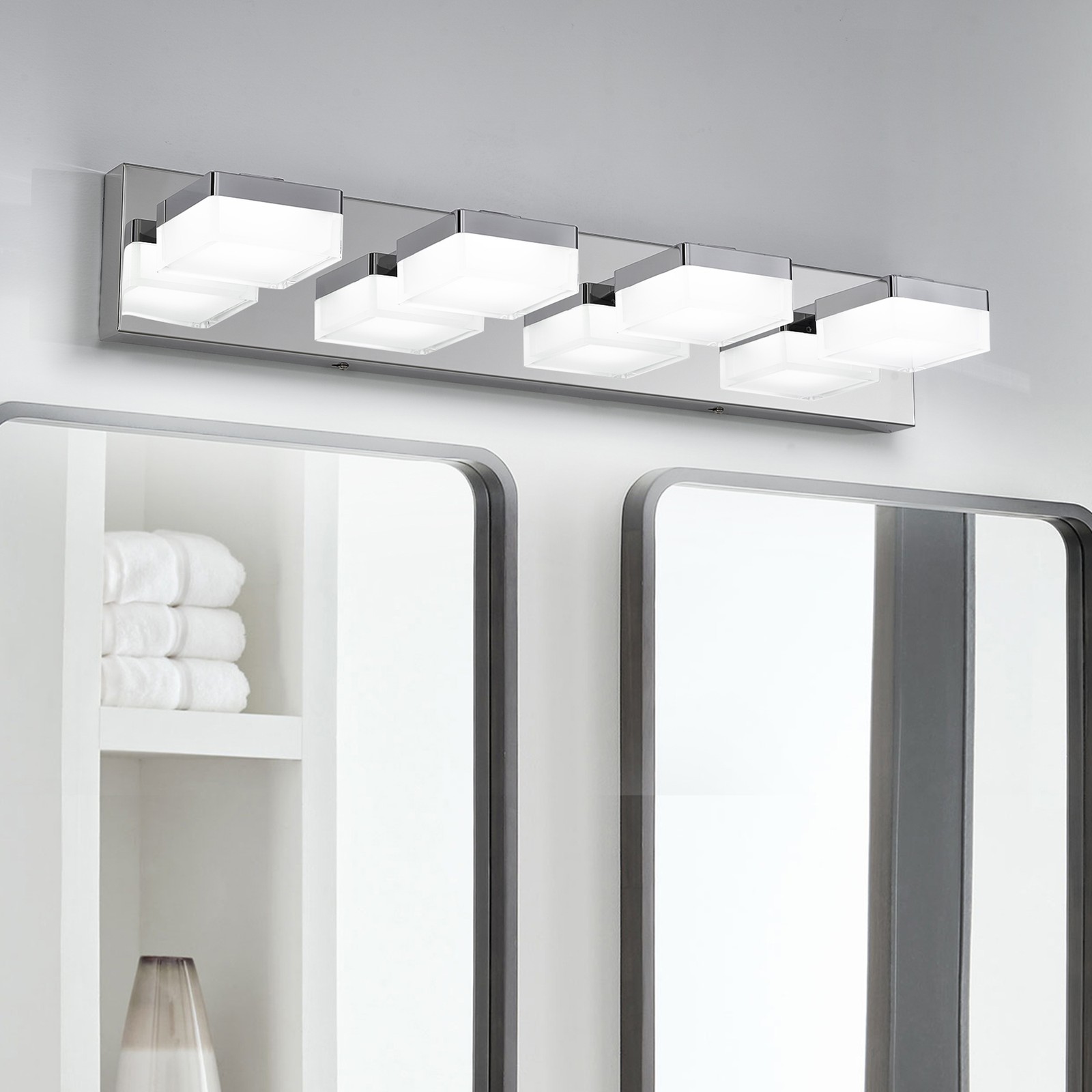 25 Inch 4 Lights LED Vanity Light Bathroom Mirror Chrome Sconce Modern Wall Lamp