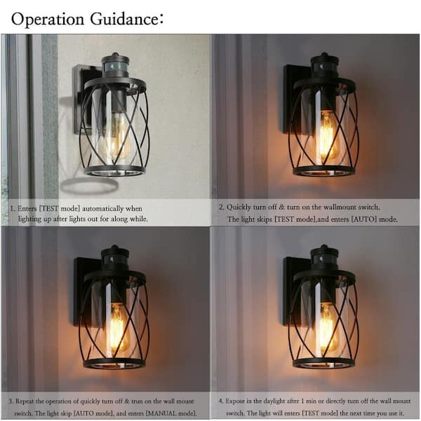Modern Black Wall Light TORA 1-Light Motion Sensor Wall Lantern Sconce (2-Pack)