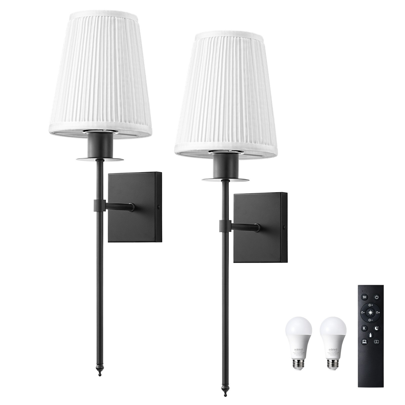 2-Light Dimmable Indoor Wall Sconces Iron Wallchiere W/ Remote Control Set of 2