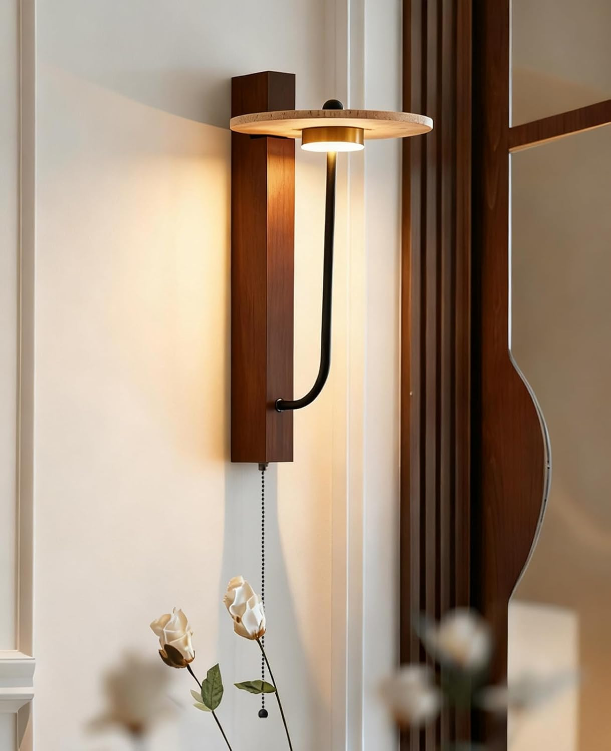 Yellow Travertine Wall Sconce, 15.7″ Japanese Vintage Wabi Sabi Light Fixture wi
