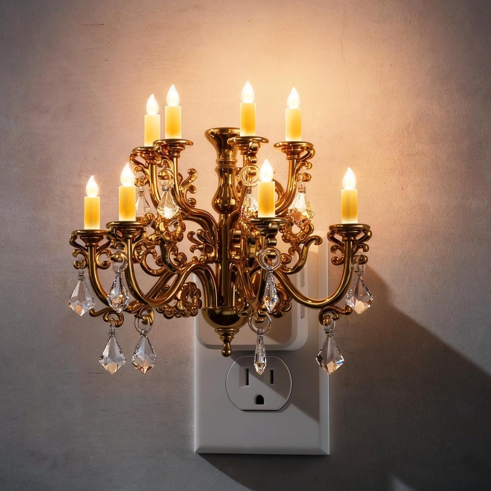 Crystal Plug In Night Light Dusk Dawn Sensor 3000K Bathroom Decor Lamp