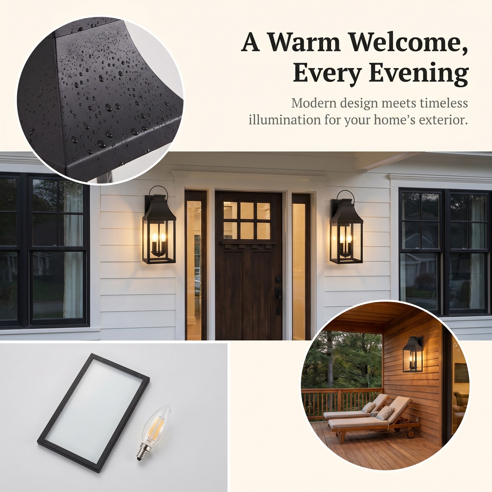 2 Pack 20″ Black Outdoor Wall LED Light Exterior Lantern Sconce Porch Fixture