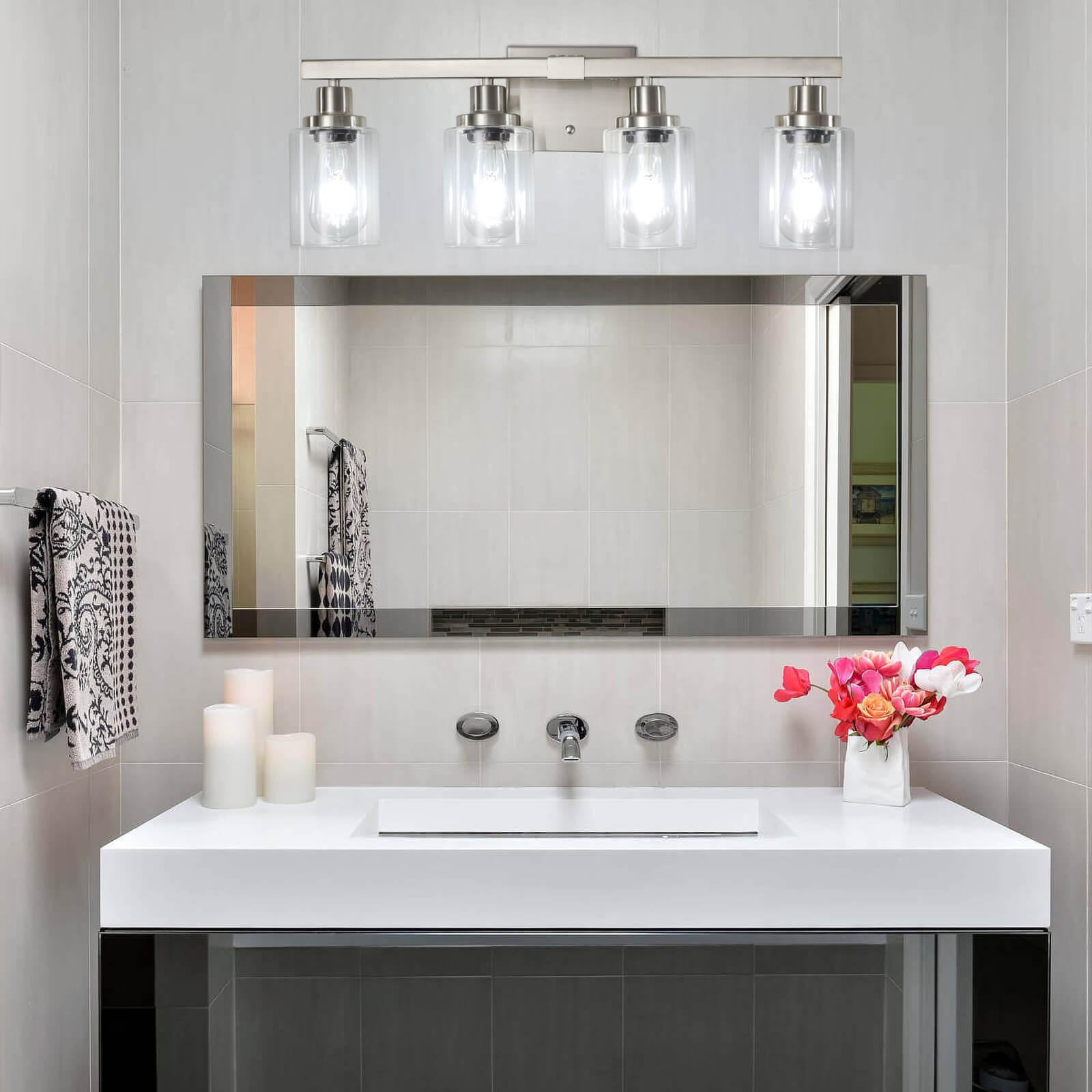 24″ 4 Lights Silver Vanity Light LED Modern Bathroom Mirror Wall Lamp Fixture UL